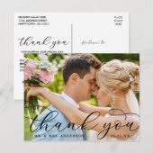 Moderne Elegante Kalligrafie Huwelijksfoto Dankjew Briefkaart (Voorkant / Achterkant)