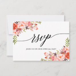 Moderne Elegante Kalligrafie Koraal Bloemen Bruilo RSVP Kaartje