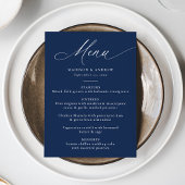 Moderne elegante kalligrafie marine bruiloft menu