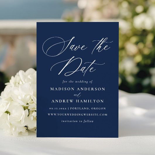 Moderne elegante kalligrafie marine bruiloft save the date