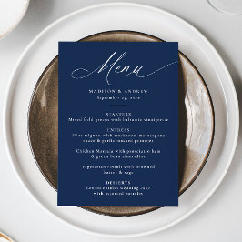 Moderne Elegante Kalligrafie Marineblauw Huwelijk Menu