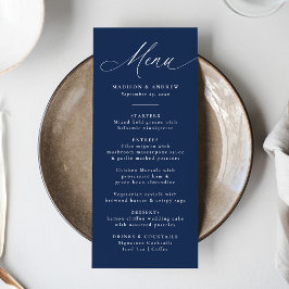Moderne Elegante Kalligrafie Marineblauwe Huwelijk Menu