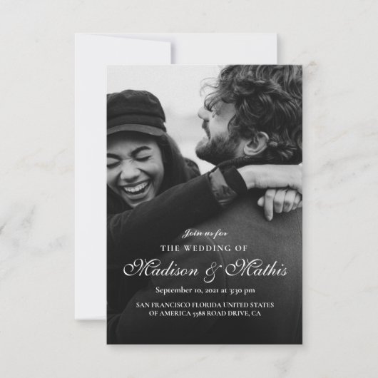 Moderne elegante kalligrafie met foto-bruiloft kaart (Voorkant)
