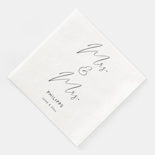 Moderne Elegante Kalligrafie Mrs. en Mrs. Two Brid Servet (Hoek)