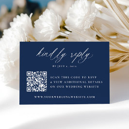 Moderne Elegante Kalligrafie Navy QR Code Trouwen RSVP Kaartje