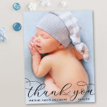 Moderne elegante kalligrafie nieuwe baby bedankt B Briefkaart<br><div class="desc">Elegant modern calligrafie Nieuwe baby foto Dank u Briefkaart - Zwart script</div>