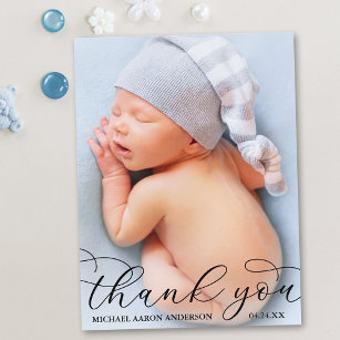 Moderne elegante kalligrafie nieuwe baby bedankt B Briefkaart