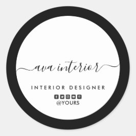 Moderne Elegante Kalligrafie Ontwerper B&W Social Ronde Sticker
