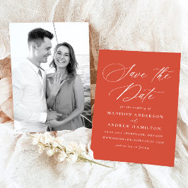 Moderne Elegante Kalligrafie Oranje Foto Bruiloft Save The Date