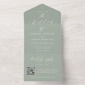 Moderne elegante kalligrafie Sage Green Wedding All In One Uitnodiging (Binnen)