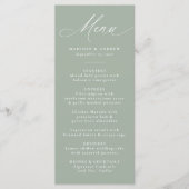 Moderne elegante kalligrafie Sage Green Wedding Menu (Voorkant)