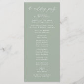 Moderne elegante kalligrafie Sage Green Wedding Programmakaart (Achterkant)