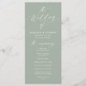 Moderne elegante kalligrafie Sage Green Wedding Programmakaart (Voorkant)