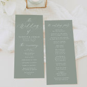 Moderne elegante kalligrafie Sage Green Wedding Programmakaart