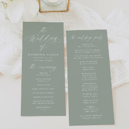 Moderne elegante kalligrafie Sage Green Wedding Programmakaart