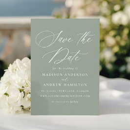 Moderne elegante kalligrafie Sage Green Wedding Save The Date