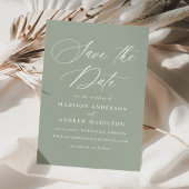 Moderne elegante kalligrafie Sage Green Wedding Save The Date