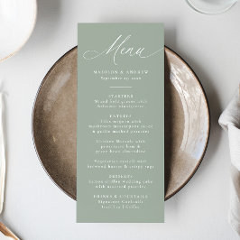 Moderne Elegante Kalligrafie Salie Groene Trouwdag Menu