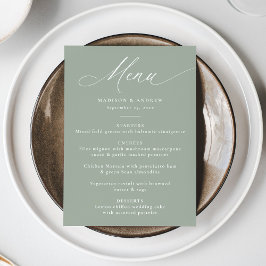 Moderne Elegante Kalligrafie Salie Groene Trouwdag Menu