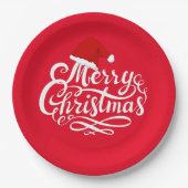 Moderne elegante kalligrafie santa hat red papieren bordje (Voorkant)