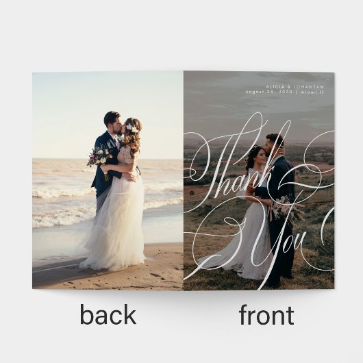 Moderne elegante kalligrafie script 8 foto bruilof bedankkaart