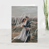 Moderne elegante kalligrafie script 8 foto bruilof bedankkaart (Voorkant)