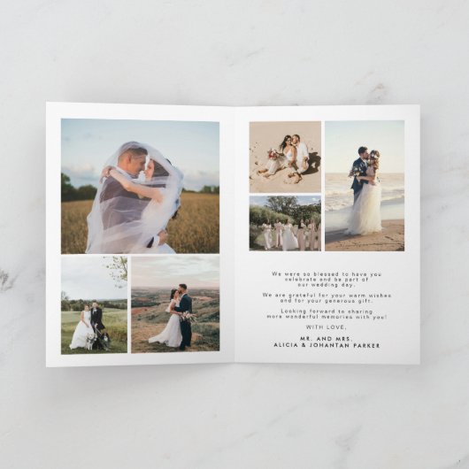 Moderne elegante kalligrafie script 8 foto bruilof bedankkaart (Binnen)