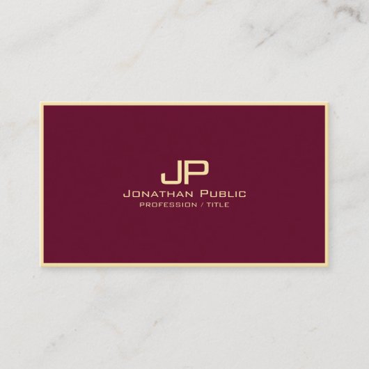 Moderne elegante kalligrafie Script Bordeaux & Gol Visitekaartje (Voorkant)