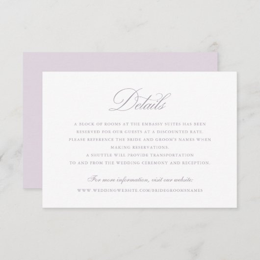 Moderne Elegante Kalligrafie Script Bruiloft Detai Kaart (Voorkant / Achterkant)