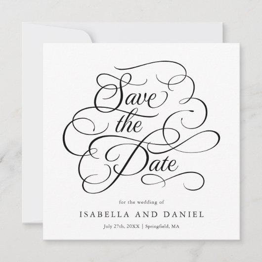 Moderne Elegante Kalligrafie Script Bruiloft Save The Date (Voorkant)