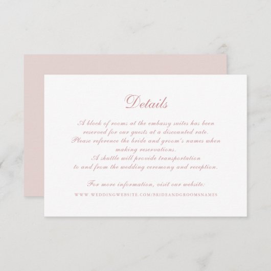 Moderne Elegante Kalligrafie Script Huwelijksdetai Kaart (Voorkant / Achterkant)
