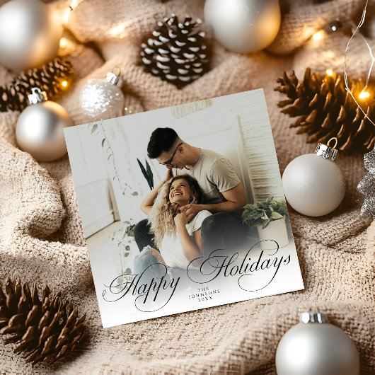 Moderne Elegante Kalligrafie Script Kerst Foto Feestdagenkaart