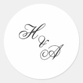Moderne Elegante Kalligrafie Script Monogram Huwel Ronde Sticker (Voorkant)