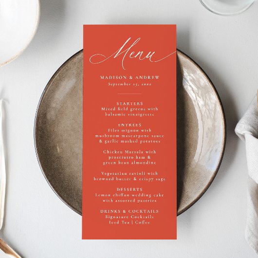 Moderne elegante kalligrafie Verona Sunset Wedding Menu