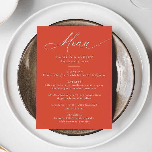 Moderne elegante kalligrafie Verona Sunset Wedding Menu