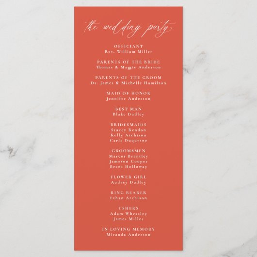 Moderne elegante kalligrafie Verona Sunset Wedding Programmakaart (Achterkant)