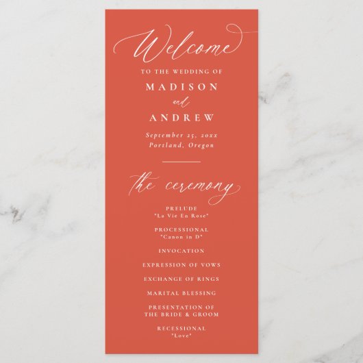Moderne elegante kalligrafie Verona Sunset Wedding Programmakaart (Voorkant)