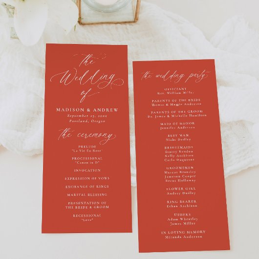 Moderne elegante kalligrafie Verona Sunset Wedding Programmakaart