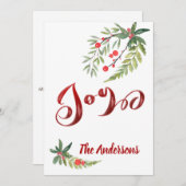 Moderne elegante kalligrafie vreugde botanische feestdagenkaart (Voorkant / Achterkant)