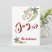 Moderne elegante kalligrafie vreugde botanische feestdagenkaart (Staand voorkant)