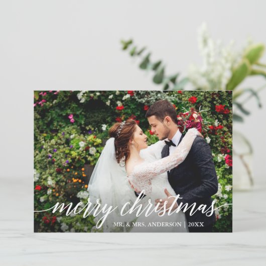 Moderne Elegante Kalligrafie Vrolijk Kerstfeest Br Feestdagenkaart (Staand voorkant)