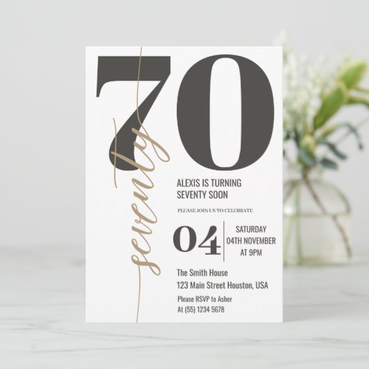 Moderne Elegante Kalligrafie ZEVENTIG 70e Verjaard Kaart (Staand voorkant)