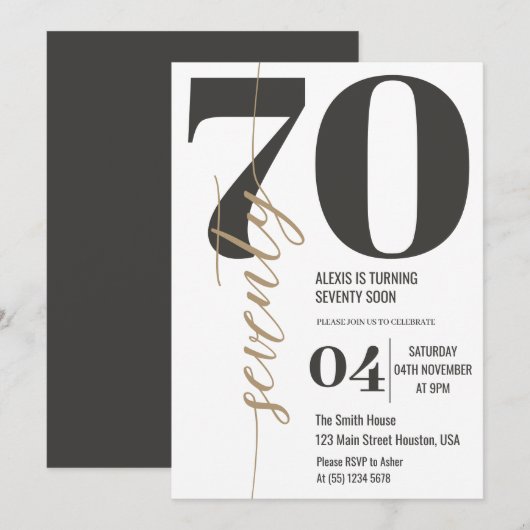 Moderne Elegante Kalligrafie ZEVENTIG 70e Verjaard Kaart (Voorkant / Achterkant)