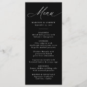 Moderne Elegante Kalligrafie Zwart-wit Bruiloft Menu (Voorkant)