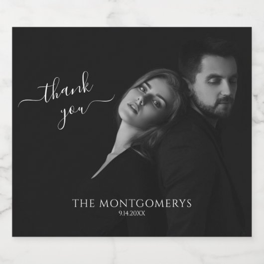 Moderne elegante kalligrafie zwart-wit foto sparkling wijnetiket (Enkel label)