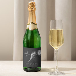 Moderne elegante kalligrafie zwart-wit foto sparkling wijnetiket