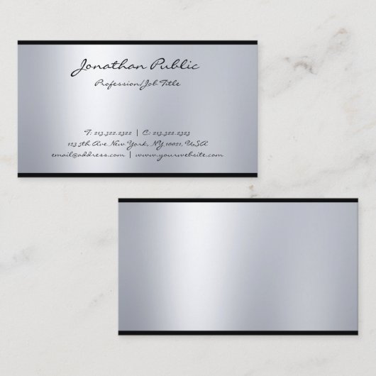 Moderne, elegante kalligrafiescript, zilver bovens visitekaartje (Voorkant / Achterkant)