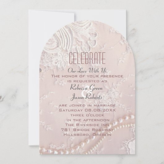 Moderne Elegante Kant Blush Dusty Roze bruiloft Kaart (Voorkant)