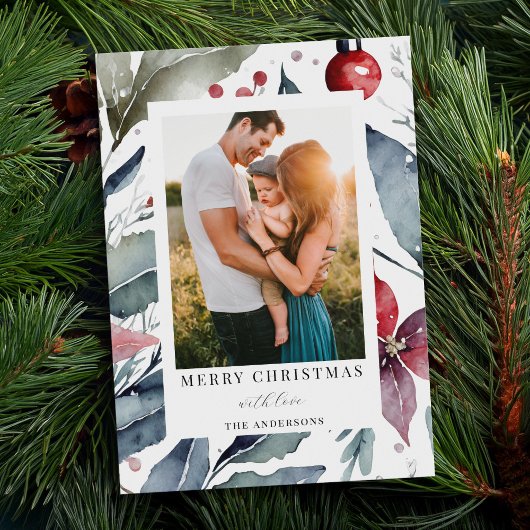 Moderne elegante kerst botanische foto feestdagenkaart