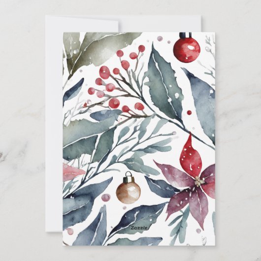 Moderne elegante kerst botanische foto feestdagenkaart (Achterkant)